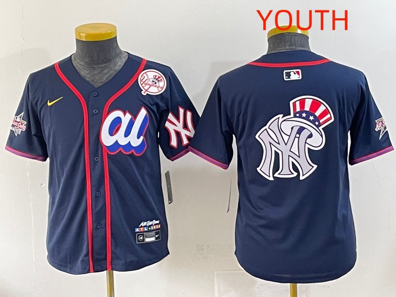 Youth 2025 New York Yankees Blank Drak Blue All star Blank Blue Nike MLB Jersey style 17->youth mlb jersey->Youth Jersey